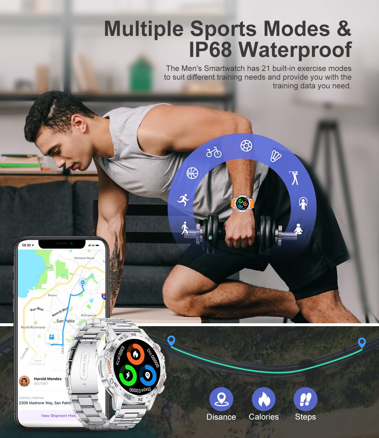 Military Smart Watch For Men(Answer/Dial Calls),1.39 ' 'Hd Touchscreen,5Atm Waterproof Fitness Watch,100 Sports Modes, With Bloo